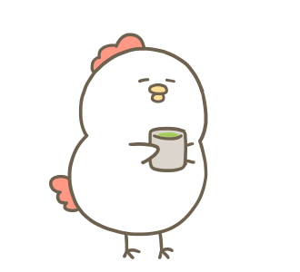 温かい飲み物を持つ白いゆるとりさん