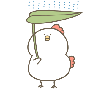 葉っぱの傘で雨宿りする白いゆるとりさん