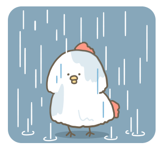 雨に打たれる白いゆるとりさん